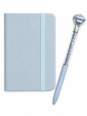Light Blue A7 Pocket Notebook & Crystal Diamond Pen Gift Set Journal Planner NEW